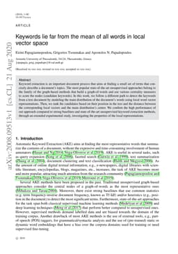 Keywords lie far from the mean of all words in local vector space
