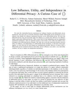 Low Influence, Utility, and Independence in Differential Privacy: A
  Curious Case of $3 \choose 2$