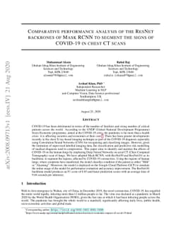 Comparative performance analysis of the ResNet backbones of Mask RCNN to
  segment the signs of COVID-19 in chest CT scans