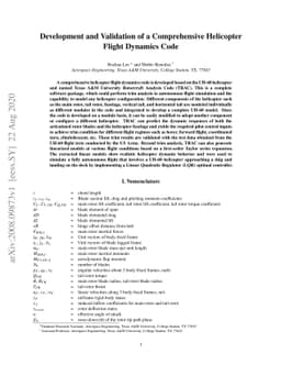 Development and Validation of a Comprehensive Helicopter Flight Dynamics
  Code