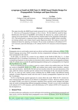 syrapropa at SemEval-2020 Task 11: BERT-based Models Design For
  Propagandistic Technique and Span Detection