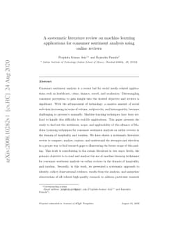A systematic literature review on machine learning applications for
  consumer sentiment analysis using online reviews