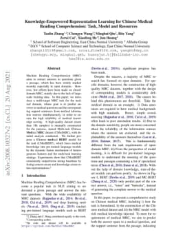 Knowledge-Empowered Representation Learning for Chinese Medical Reading
  Comprehension: Task, Model and Resources