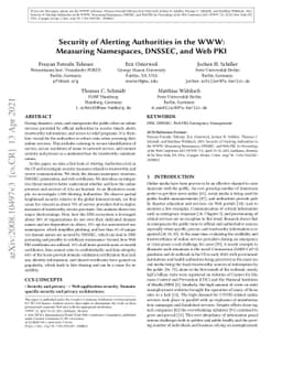 Security of Alerting Authorities in the WWW: Measuring Namespaces,
  DNSSEC, and Web PKI