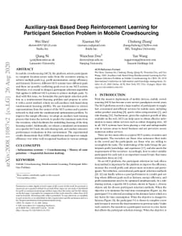 Auxiliary-task Based Deep Reinforcement Learning for Participant
  Selection Problem in Mobile Crowdsourcing