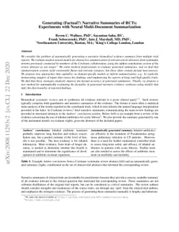 Generating (Factual?) Narrative Summaries of RCTs: Experiments with
  Neural Multi-Document Summarization