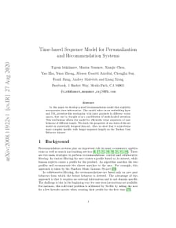 Time-based Sequence Model for Personalization and Recommendation Systems
