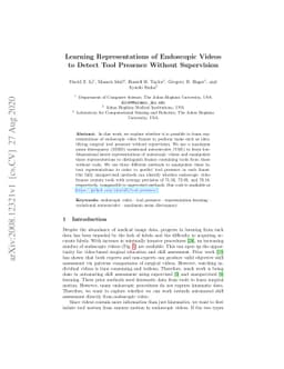 Learning Representations of Endoscopic Videos to Detect Tool Presence
  Without Supervision
