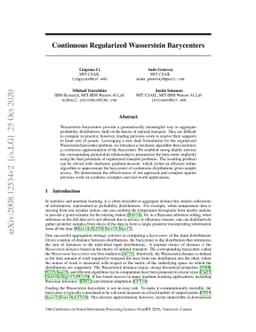 Continuous Regularized Wasserstein Barycenters