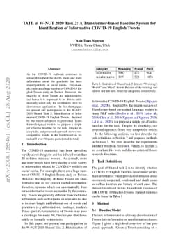 TATL at W-NUT 2020 Task 2: A Transformer-based Baseline System for
  Identification of Informative COVID-19 English Tweets