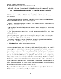 A Decade of In-text Citation Analysis based on Natural Language
  Processing and Machine Learning Techniques: An overview of empirical studies