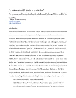 "It took me almost 30 minutes to practice this". Performance and
  Production Practices in Dance Challenge Videos on TikTok