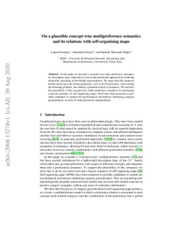 On a plausible concept-wise multipreference semantics and its relations
  with self-organising maps