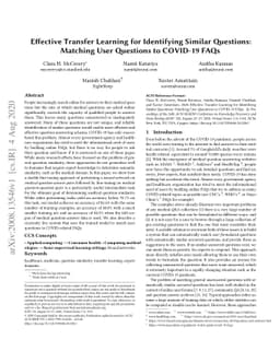 Effective Transfer Learning for Identifying Similar Questions: Matching
  User Questions to COVID-19 FAQs