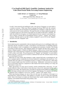 C1 at SemEval-2020 Task 9: SentiMix: Sentiment Analysis for Code-Mixed
  Social Media Text using Feature Engineering