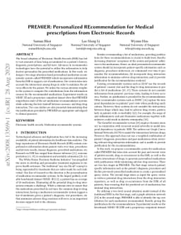 PREMIER: Personalized REcommendation for Medical prescrIptions from
  Electronic Records