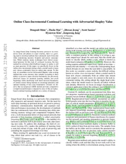 Online Class-Incremental Continual Learning with Adversarial Shapley
  Value