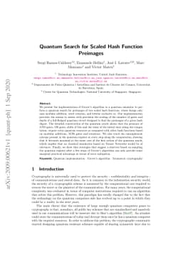 Quantum Search for Scaled Hash Function Preimages