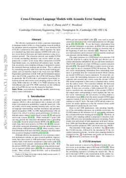 Cross-Utterance Language Models with Acoustic Error Sampling