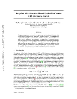 Adaptive Risk Sensitive Model Predictive Control with Stochastic Search