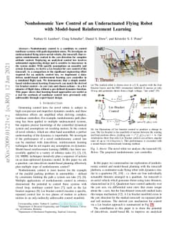 Nonholonomic Yaw Control of an Underactuated Flying Robot with
  Model-based Reinforcement Learning