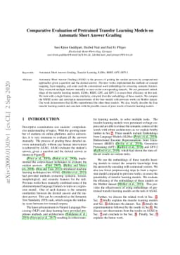Comparative Evaluation of Pretrained Transfer Learning Models on
  Automatic Short Answer Grading
