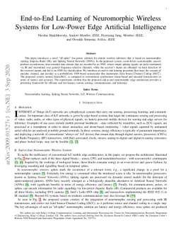 End-to-End Learning of Neuromorphic Wireless Systems for Low-Power Edge
  Artificial Intelligence