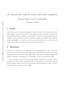 On characteristic rank for matrix and tensor completion