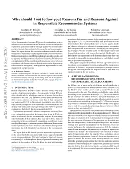 Why should I not follow you? Reasons For and Reasons Against in
  Responsible Recommender Systems
