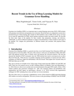 Recent Trends in the Use of Deep Learning Models for Grammar Error
  Handling