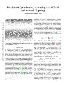Distributed Optimization, Averaging via ADMM, and Network Topology