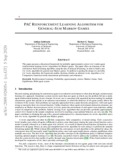 PAC Reinforcement Learning Algorithm for General-Sum Markov Games