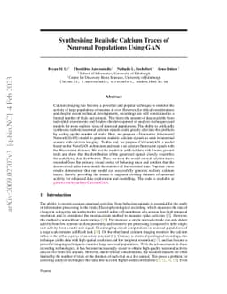 Synthesising Realistic Calcium Traces of Neuronal Populations Using GAN