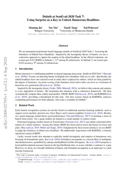 Duluth at SemEval-2020 Task 7: Using Surprise as a Key to Unlock
  Humorous Headlines