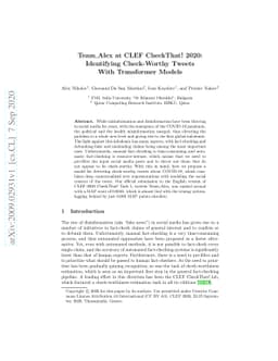 Team Alex at CLEF CheckThat! 2020: Identifying Check-Worthy Tweets With
  Transformer Models