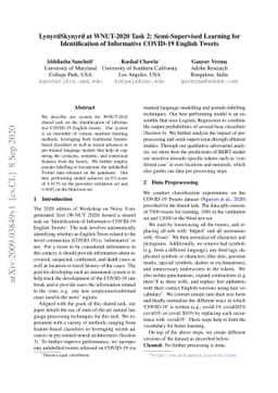 LynyrdSkynyrd at WNUT-2020 Task 2: Semi-Supervised Learning for
  Identification of Informative COVID-19 English Tweets