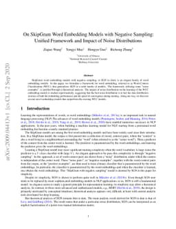 On SkipGram Word Embedding Models with Negative Sampling: Unified
  Framework and Impact of Noise Distributions