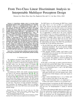 From Two-Class Linear Discriminant Analysis to Interpretable Multilayer
  Perceptron Design