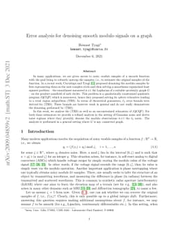 Error analysis for denoising smooth modulo signals on a graph