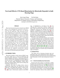 Novel and Effective CNN-Based Binarization for Historically Degraded
  As-built Drawing Maps