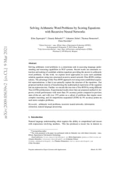 Solving Arithmetic Word Problems by Scoring Equations with Recursive
  Neural Networks