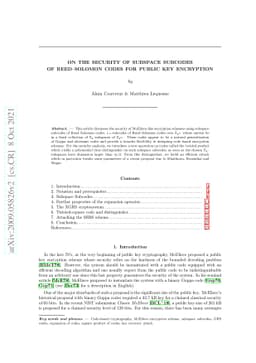 On the security of subspace subcodes of Reed-Solomon codes for public
  key encryption