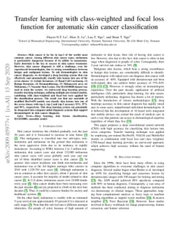 Transfer learning with class-weighted and focal loss function for
  automatic skin cancer classification