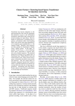 Cluster-Former: Clustering-based Sparse Transformer for Long-Range
  Dependency Encoding