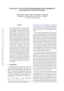 Searching for a Search Method: Benchmarking Search Algorithms for
  Generating NLP Adversarial Examples