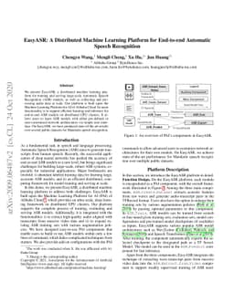 EasyASR: A Distributed Machine Learning Platform for End-to-end
  Automatic Speech Recognition