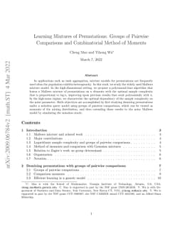 Learning Mixtures of Permutations: Groups of Pairwise Comparisons and
  Combinatorial Method of Moments