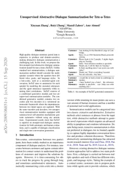 Unsupervised Abstractive Dialogue Summarization for Tete-a-Tetes