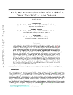 Group-Level Emotion Recognition Using a Unimodal Privacy-Safe
  Non-Individual Approach