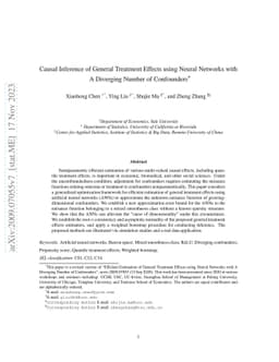 Causal Inference of General Treatment Effects using Neural Networks with
  A Diverging Number of Confounders